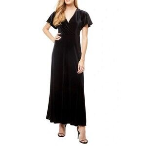 Love X Design Black June Velvet Flutter Sleeve Faux Wrap Maxi Dress Size L Goth